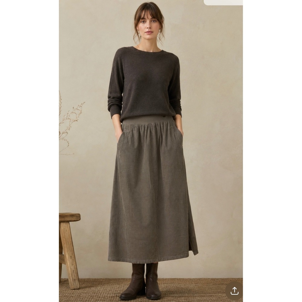 NWT Poetry Hemp Organic Cotton Yak Corduroy Maxi Skirt Taupe Grey US 8 MSRP $228